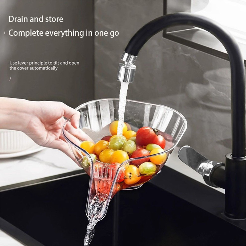 Fruit cleaning bowl with strainer drain basket